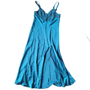 Victoria secret vintage gold label long night dress satin slit slip green gown